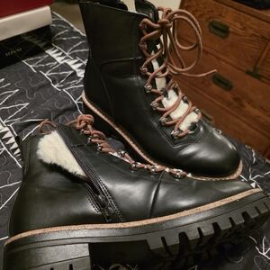 A New Day Black Leather Fur-Lined Boots